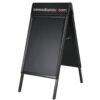 Black double-sided A-frame pavement sign with matte finish, foldable design, suitable for outdoor retail or restaurant use.